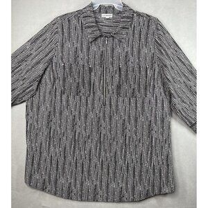 Catherine's Women's 3X Black and White Geometric Striped 1/2 Zip Tunic Top